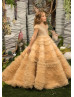 Beaded Gold Tulle Sparkle Floor Length Flower Girl Dress